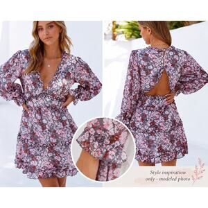 Women’s Trendsi Floral Frill Trim Plunge Flounce Sleeve Dress Size Medium